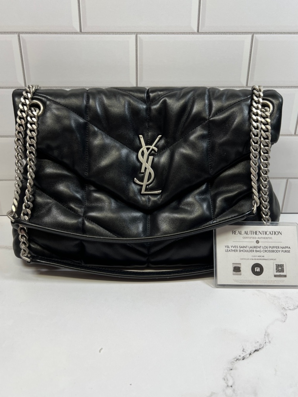 YSL Yves Saint Laurent Lou Puffer Nappa Leather Shoulder Bag Crossbody Purse